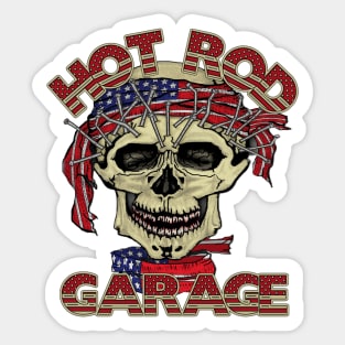 Hot Rod Garage - Skull - American Flag Sticker